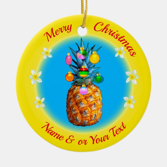 Cerâmica Ornamento de Abacaxi Personalizado de Feliz Natal (Frente)