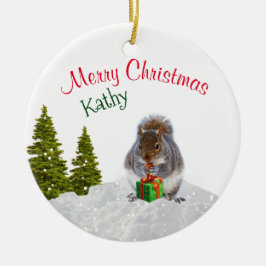 Cerâmica Ornamento de animais bonitos/Esquilo de Natal