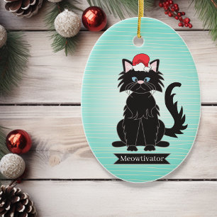 Cerâmica Ornamento de Animais de Natal Black Cat Santa Hat