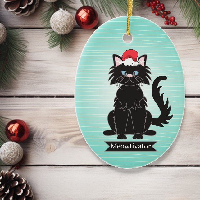 Cerâmica Ornamento de Animais de Natal Black Cat Santa Hat (Criador carregado)