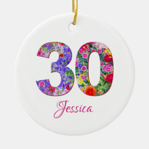 Cerâmica Ornamento de aniversário de 30 anos Floral
