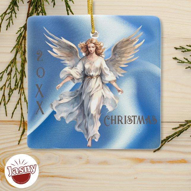 Cerâmica Ornamento de Anjo Celestial Azul Personalizado (Criador carregado)