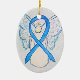 Cerâmica Ornamento de Anjo de Fita Azul-claro de Sensibiliz