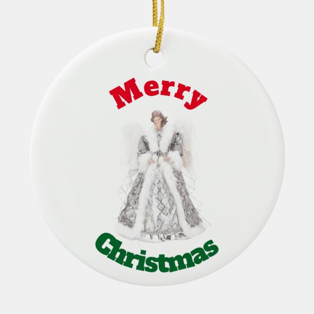 Cerâmica Ornamento de Anjo de Natal prateado (Frente)