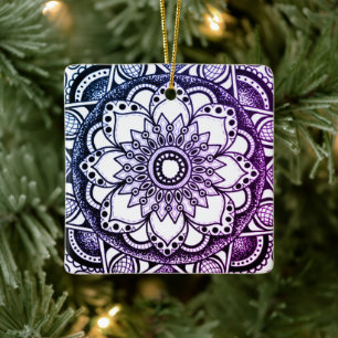 Cerâmica Ornamento de Arte de Mandala Roxo e Azul