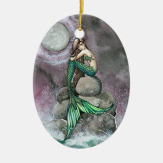 Cerâmica Ornamento de Arte Fantasia da Sereia Esmeralda