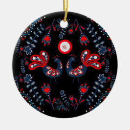 Cerâmica Ornamento de Arte Folclórica Escandinava Monograma