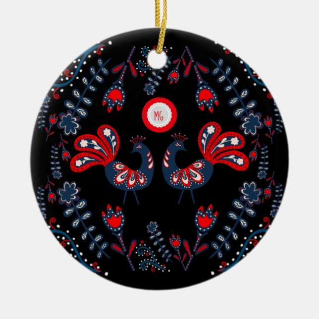 Cerâmica Ornamento de Arte Folclórica Escandinava Monograma (Frente)