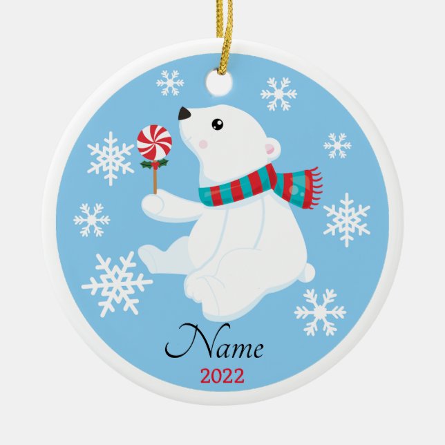 Cerâmica Ornamento de Árvore de Natal de Urso Polar (Frente)