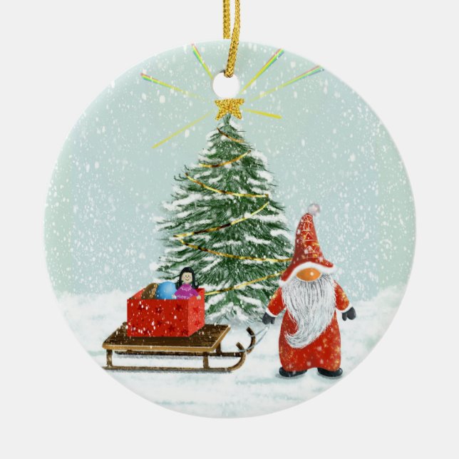 Cerâmica Ornamento de Árvore Gnomo de Natal (Frente)