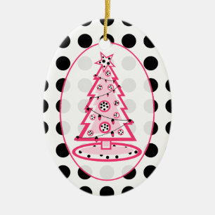 Cerâmica Ornamento De Árvores De Natal Bolinhas E Rosa