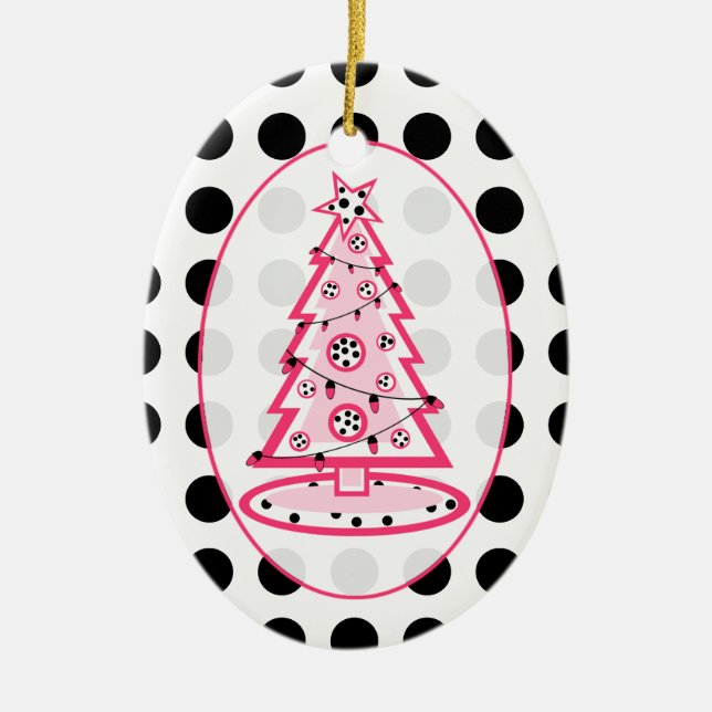 Cerâmica Ornamento De Árvores De Natal Bolinhas E Rosa (Frente)