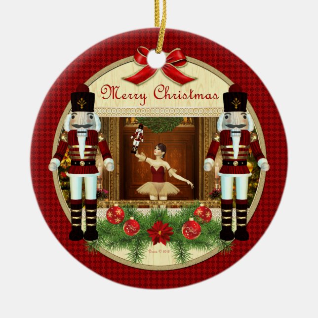 Cerâmica Ornamento de Ballerina Noz-cracker de Natal (Frente)