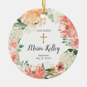 Cerâmica Ornamento de Batismo Floral Personalizado por Rapa