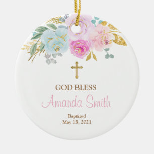 Cerâmica Ornamento de Batismo Floral Personalizado por Rapa