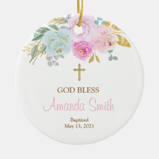 Cerâmica Ornamento de Batismo Floral Personalizado por Rapa