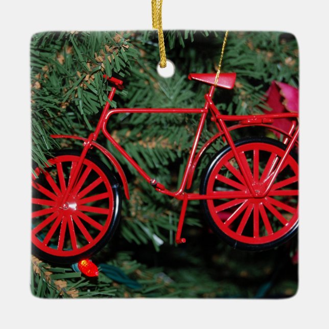 Cerâmica Ornamento de Bicicleta em uma Árvore de Natal (Frente)