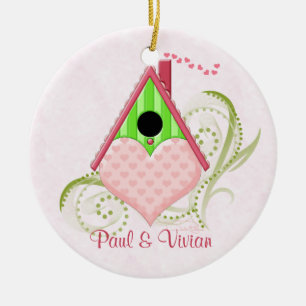 Cerâmica Ornamento de Birdhouse de namorados com Fundo