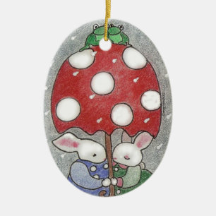 Cerâmica Ornamento de Bunny Xmas Chuva