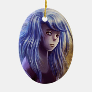 Cerâmica Ornamento de cabelo azul da menina