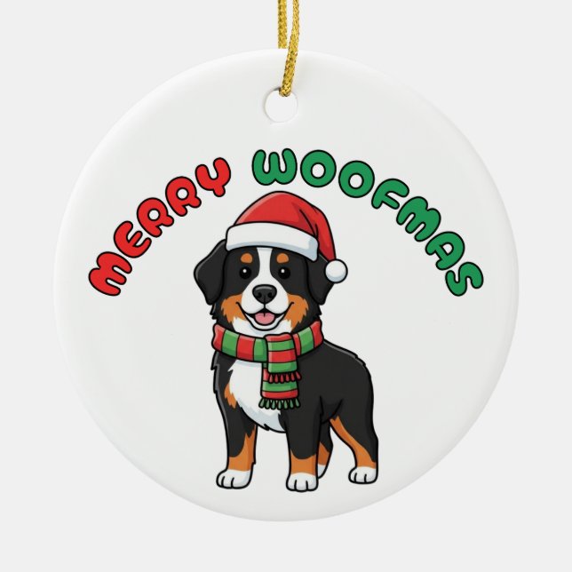 Cerâmica Ornamento de Cachorro de Montanha Bernese: Feliz W (Frente)