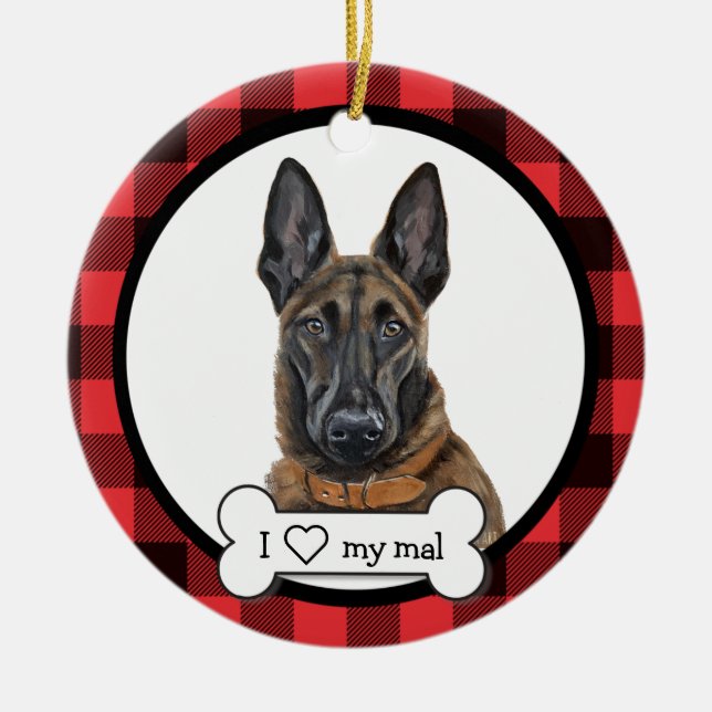 Cerâmica Ornamento de Cães Malinois Belga (Frente)