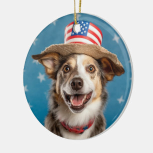 Cerâmica Ornamento de Cães Patriótico - Vermelho Adorável,
