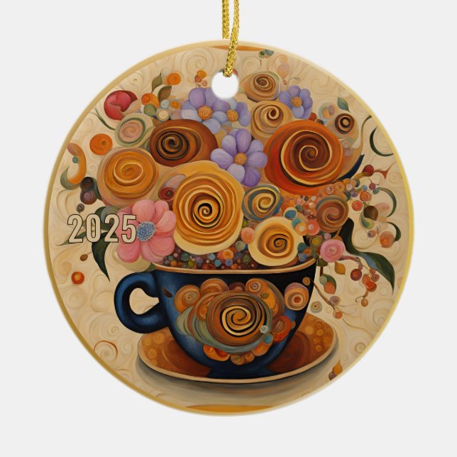 Cerâmica Ornamento de Café de Arte Moderna Datada (Frente)