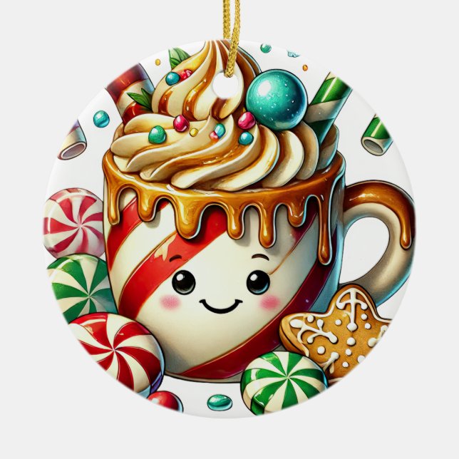 Cerâmica ornamento de café de Natal (Frente)