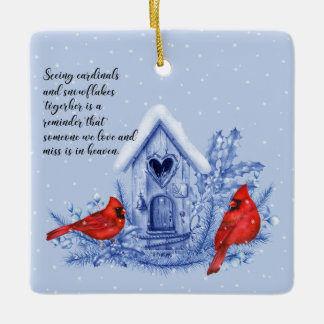 Cerâmica Ornamento de Cardinais e Flocos de Neve