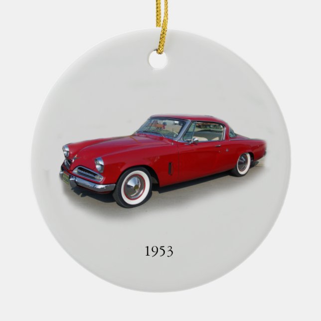 Cerâmica ornamento de carro clássico vermelho em 1953 (Frente)