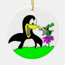 Cerâmica Ornamento de Cartoon Penguin e Leprechaun