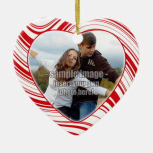 Cerâmica Ornamento de Casal Personalizado de Stripes Vermel