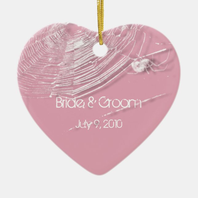 Cerâmica Ornamento de Casamento de Cobwebs e Aranhas Branca (Frente)