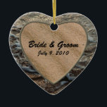 Cerâmica Ornamento de Casamento do Beach Serenity Keepsasaw<br><div class="desc">Ondas oceânicas na costa arenosa. Adicione sua foto de casamento.</div>