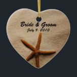 Cerâmica Ornamento de Casamento do Beach Serenity Keepsasaw<br><div class="desc">Sandy Beach e um ornamento de casamento de estrela do mar. Adicione sua foto de casamento.</div>