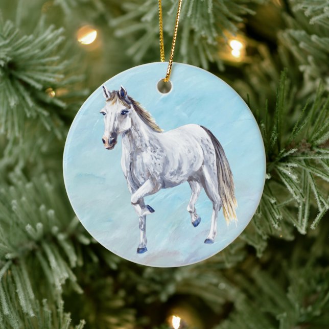 Cerâmica Ornamento de Cavalo Branco (Árvore)
