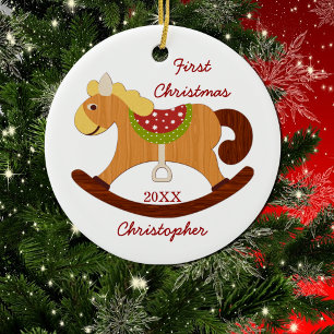 Cerâmica Ornamento de Cavalo de Fogueira do Primeiro Natal 