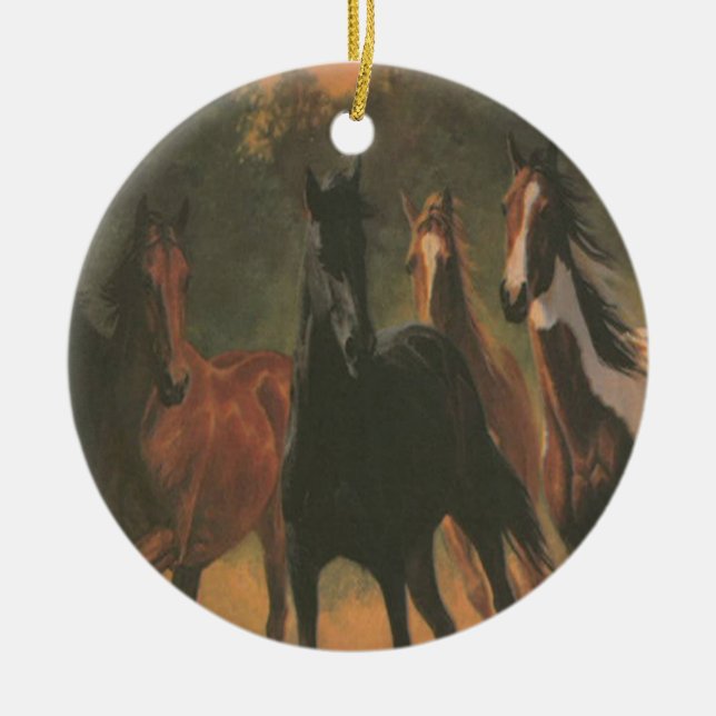 Cerâmica Ornamento de Cavalos Selvagens (Frente)