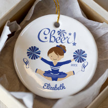 Ornamento de Cheerleader Brunette Cheer Azul-Cinto