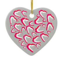 Ornamento de Cinzas do Coração Vermelho e Branco