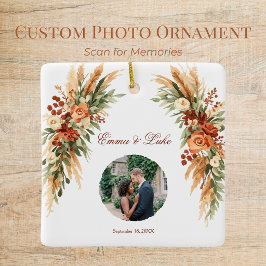 Cerâmica Ornamento de Código QR de Foto Floral Boho | Perso