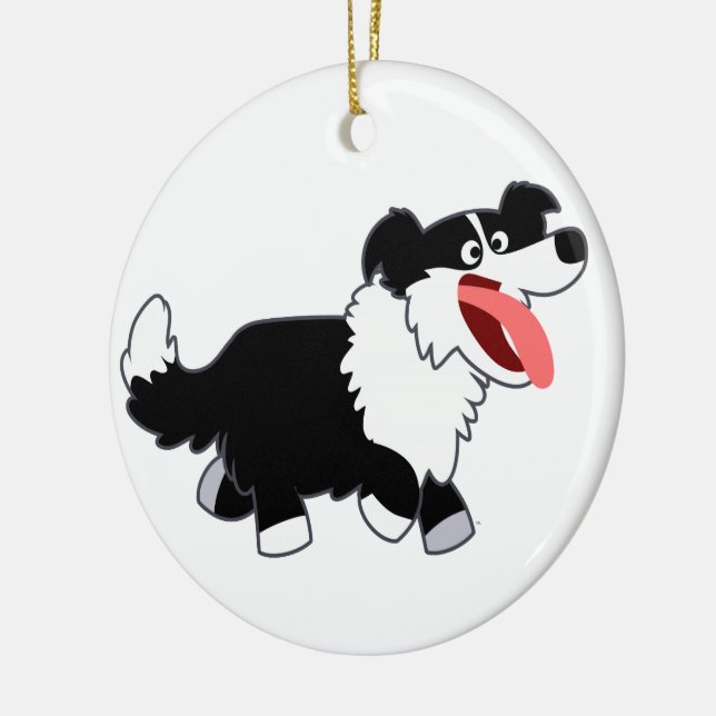 Cerâmica Ornamento de Collie de Fronteira de Cartoon Feliz  (Esquerda)