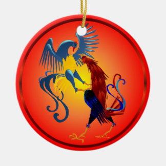 Cerâmica Ornamento de combate colorido de dois galos