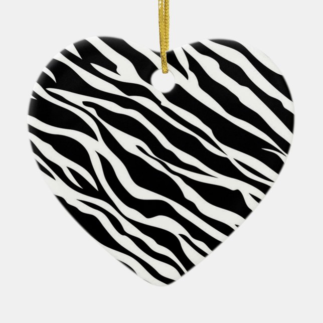 Cerâmica Ornamento de Coração de Impressão Zebra (Frente)