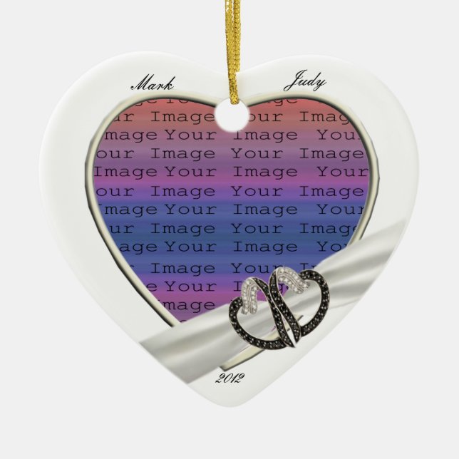 Cerâmica Ornamento de Corações de Diamante Preto e Branco (Frente)