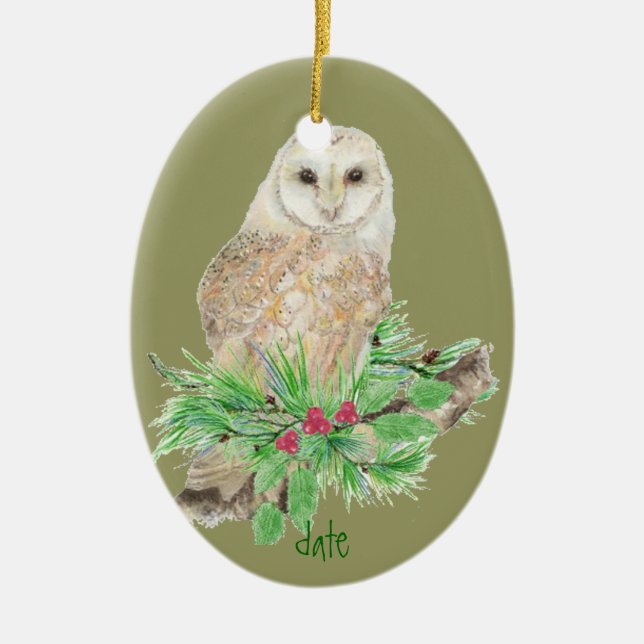 Cerâmica Ornamento de Coroa de Natal com Data Personalizada (Frente)