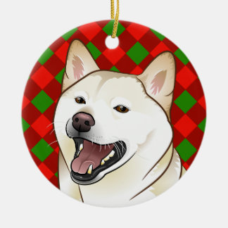 Cerâmica Ornamento de creme de Shiba Inu do Feliz Natal