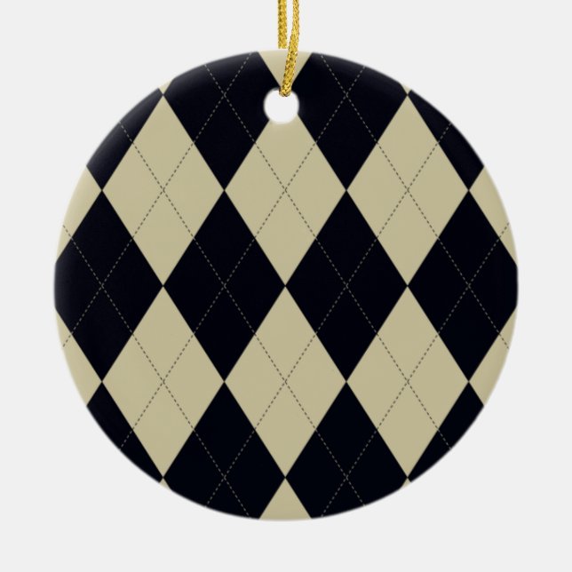 Cerâmica Ornamento de Creme e Argyle Preto (Frente)