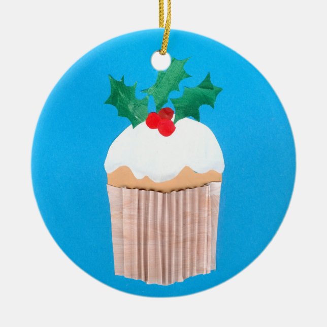 Cerâmica Ornamento de Cupcake de Natal (Frente)